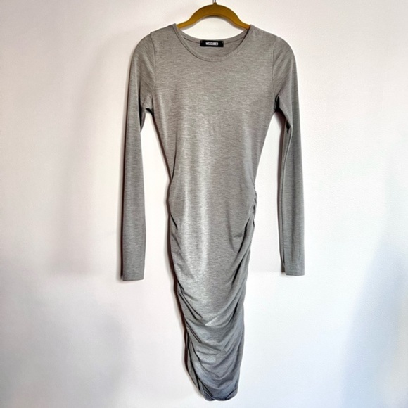 NEW Missguided Long Sleeve T Shirt Body Con Midi Ruched Gray Dress size XS​​ - Picture 1 of 3